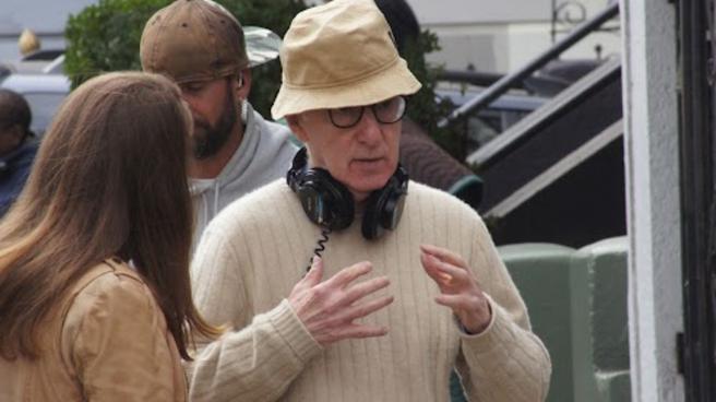 Woody Allen on the set of Blue Jasmine