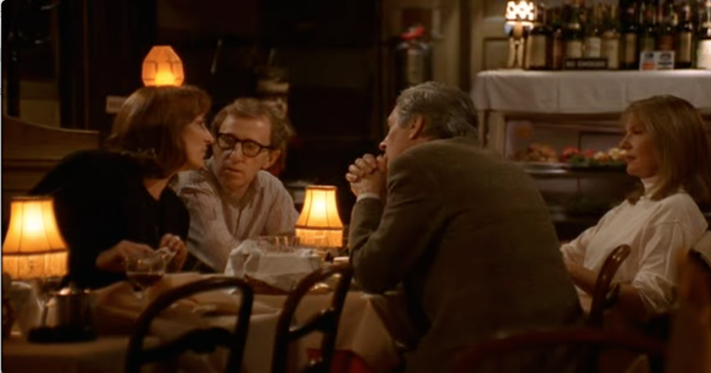 Anjelica Houston, Woody Allen, Alan Alda and Diane Keaton in Manhattan Murder Mystery