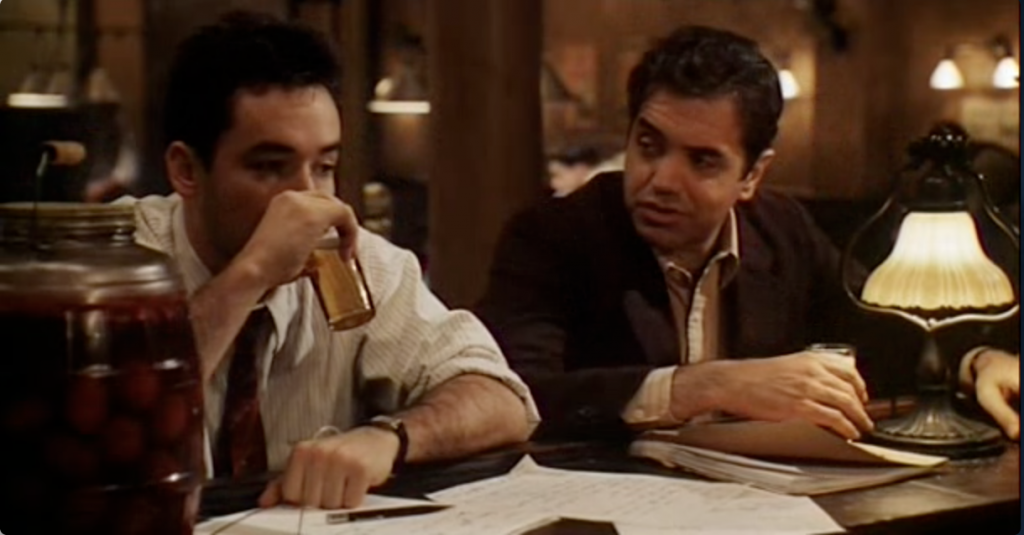 Cusack and Palmiterri in Bullets Over Broadway