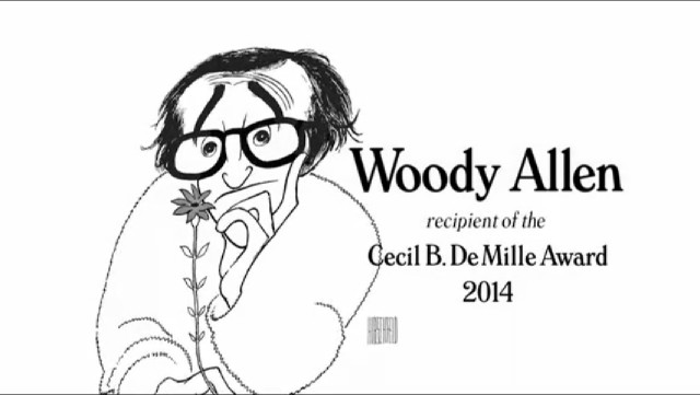 Al Hirshfeld illustration from the 2014 Golden Globes montage for Woody Allem