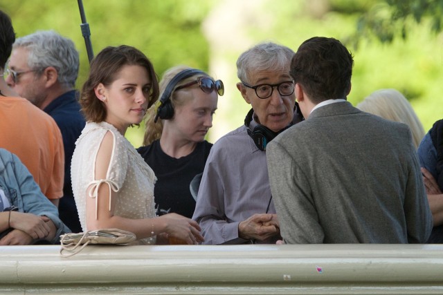 Kristen Stewart shares a passionate kiss with a co-star on the set of Woody Allen's new movie in Central Park, NYC